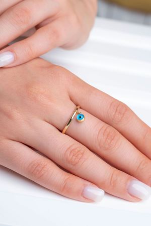 14 Ayar Sarı Altın Nazarlı Minimal Yüzük