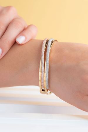 14 Ayar Üç Renkli Altın 2 Sıra Taşlı Fantezi