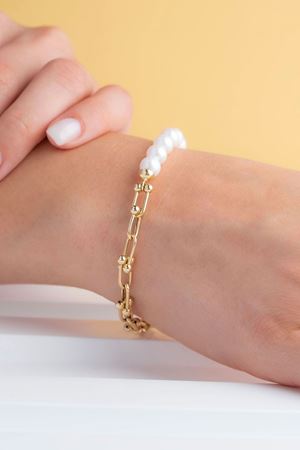 14 Ayar Sarı Altın İncili Bileklik