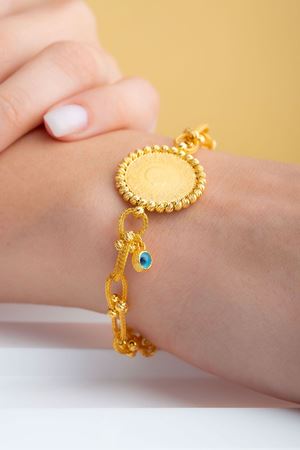 14 Ayar Sarı Altın Zincirli Çeyrek Bileklik