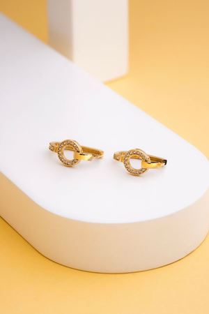 14 Ayar Altın Taşlı Yuvarlak Halka Küpe