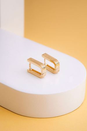 14 Ayar Altın Çizgili Ataç Halka Küpe