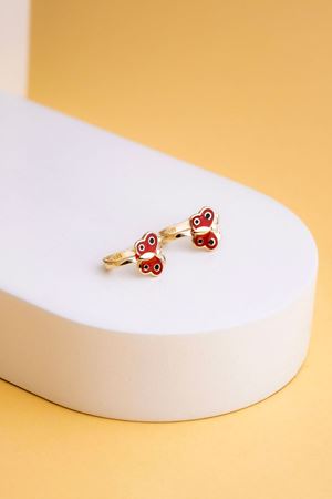 14 Ayar Altın Kırmızı Kelebek Figürlü Küpe