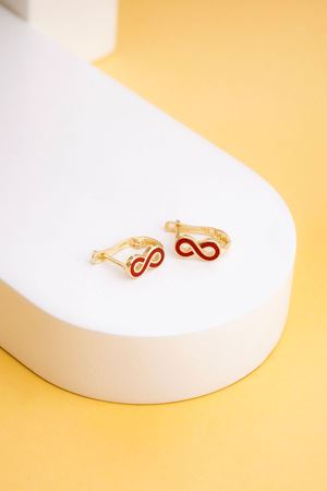 14 Ayar Altın Kırmızı Sonsuzluk Figürlü Küpe