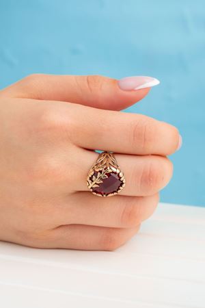 14 Ayar Altın Kırmızı Doğal Taşlı Yüzük