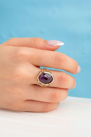 14 Ayar Altın Mor Taşlı Yüzük