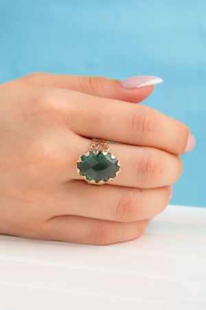 14 Ayar Altın Yeşil Taşlı Yüzük