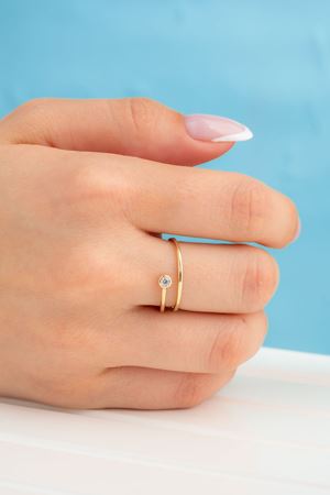 14 Ayar Altın Taşlı Minimal Yüzük