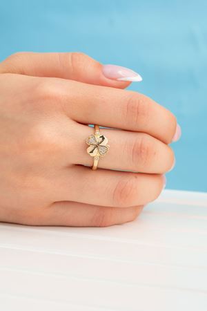 14 Ayar Altın Taşlı Yonca Figürlü Yüzük