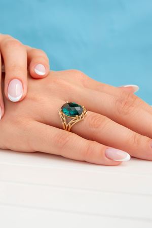 14 Ayar Altın Yeşil Doğal Taşlı Yüzük