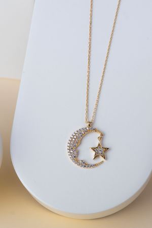 14 Ayar Altın Taşlı Ay Yıldız Atatürk Silüeti Kolye