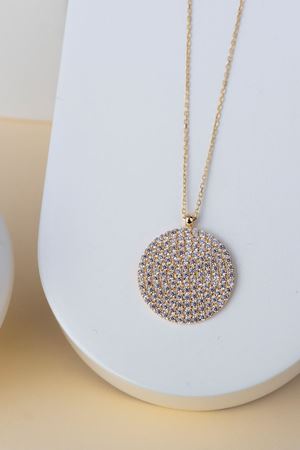 14 Ayar Altın Taşlı Küçük Yuvarlak Kolye