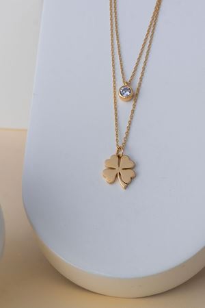 14 Ayar Altın Tektaş Yonca Kolye