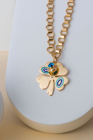 14 Ayar Altın Fortuna Yonca Nazar Kolye