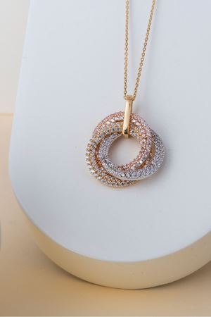 14 Ayar Altın Üçlü Halka Taşlı Kolye