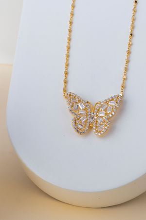 14 Ayar Altın Baget Taşlı Kelebek Kolye