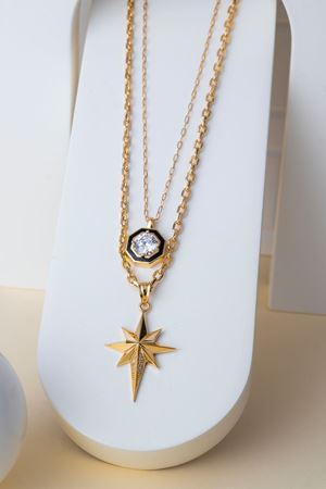 14 Ayar Altın Kutup Yıldızlı İkili Çağla Kolye