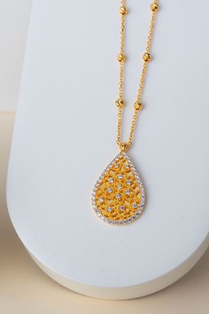 14 Ayar Altın Beyaz Taşlı Yadigar Damla Kolye