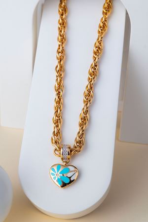 14 Ayar Altın Çiçek Desenli Kalp Gerdanlık