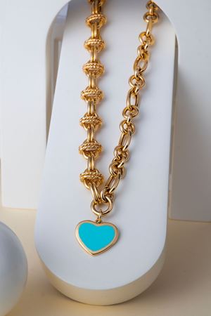 14 Ayar Altın Mavi Mineli Kalpli Gerdanlık