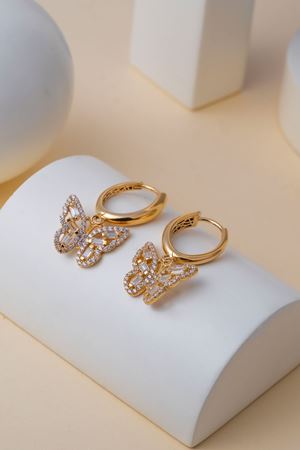 14 Ayar Altın Baget Taşlı Kelebek Küpe