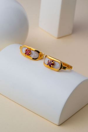 14 Ayar Altın Kırmızı Taşlı Trend Küpe