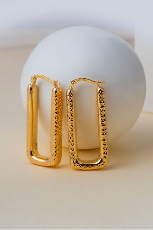 14 Ayar Altın Kalemli Dikdörtgen Küpe