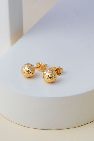 14 Ayar Sarı Altın Vidalı Kalemli Top Küpe