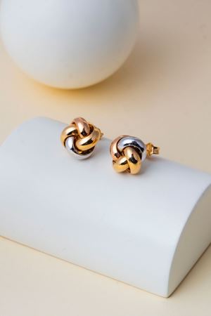 14 Ayar Üç Renkli Altın Düğüm Vidalı Küpe