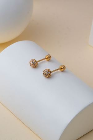 14 Ayar Altın Full Taşlı Vidalı Top Küpe