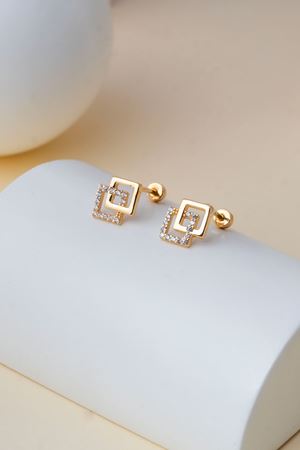 14 Ayar Altın Taşlı Çift Kare Vidalı Küpe