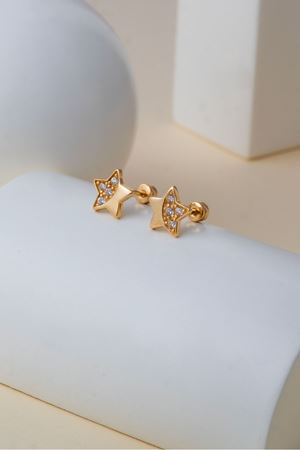 14 Ayar Altın Taşlı Yıldız Vidalı Küpe