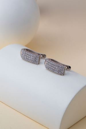 14 Ayar Beyaz Altın Taşlı 4 Sıra Su Yolu Küpe