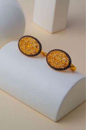 14 Ayar Altın Siyah Taşlı Oval Yadigar Küpe