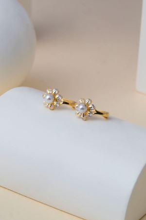 14 Ayar Altın İncili Taşlı Çocuk Küpe