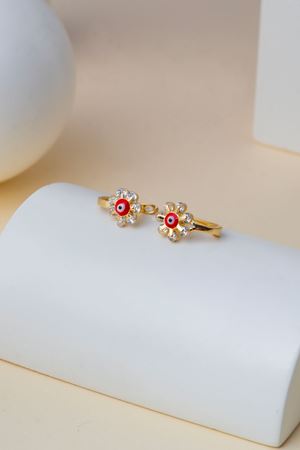 14 Ayar Altın Kırmızı Taşlı Çocuk Küpe