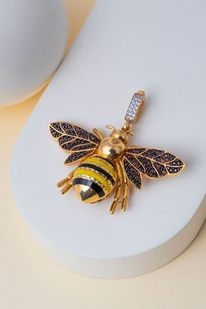 14 Ayar Altın Taşlı Büyük Arı Kolye Ucu