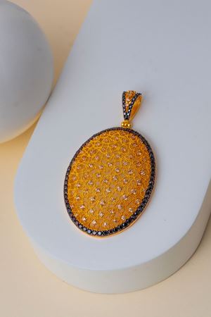 14 Ayar Altın Siyah Taşlı Oval Yadigar Kolye Ucu