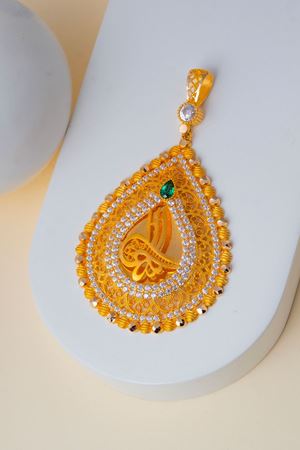 14 Ayar Altın Taşlı Tuğra Damla Kolye Ucu