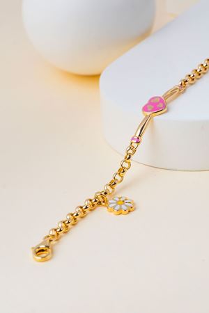 14 Ayar Altın Kalpli Papatya Çocuk Bileklik