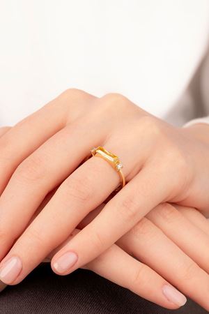 14 Ayar Altın Line Sarı Taşlı Yüzük