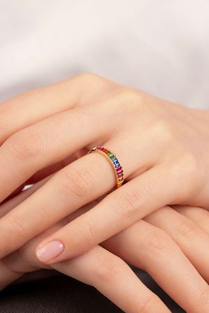 14 Ayar Altın Renkli Taşlı İnce Yüzük