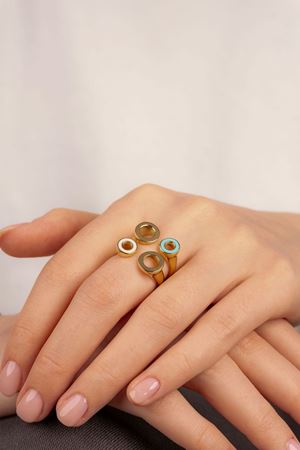 14 Ayar Altın Mavi Beyaz Mineli Büyük Yüzük