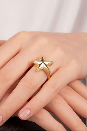 14 Ayar Altın Yıldız Figürlü Taşlı Büyük Yüzük