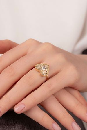 14 Ayar Altın Taşlı Kalp Figürlü Trend Yüzük