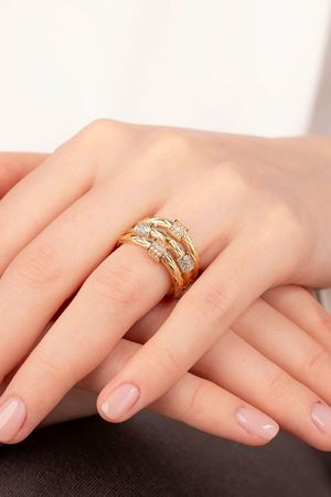 14 Ayar Üç Renkli Altın Taşlı Büyük Yüzük