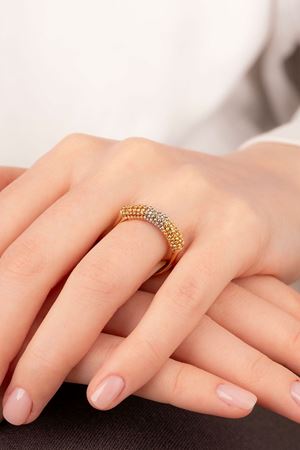 14 Ayar Üç Renkli Altın Örgü Model Yüzük