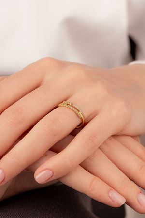 14 Ayar Altın 2 Sıra Taşlı Trend Yüzük