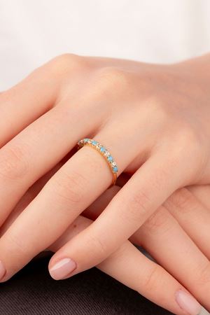 14 Ayar Altın Mavi Taşlı İnce Yüzük