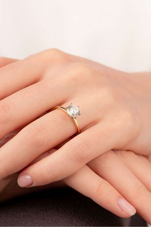 14 Ayar Altın Altı Tırnak Tektaş Yüzük